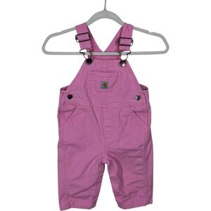 Carhartt Baby Girl Pink Bib Overalls Sz 9m 100% Cotton Snap Legs y2k far canvas